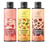 Dude's Love Luscious Flavored Massage Oil Set - Pack of 3 - Organic - Chocolate, Apple Cinnamon, Mango Ginger - Non-Sticky, Nourishing & Moisturizing - Aromatherapy Vegan Oil - 1.69 FL OZ x3