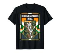 Dudhsagar Falls India Flag Waterfall Vintage Art T-Shirt