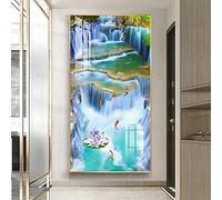 DUDLOO Chinese Style Red Koi Lucky Carp Canvas Painting Waterfall Landscape Poster Entrance Home Decor Picture Cuadros Wall Art 30x60cm frameless