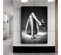 DUDLOO Naked Legs Modern Woman Canvas Prints Red Wine Glass Home Decor Wall Art Sexy Girl Poster Painting For Living Room Mural 40x60cm frameless