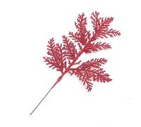 DUDNJC 10Pcs Artificial Christmas Glitter Fern Leaf, Red Simulated Tree Branch Spray Christmas Tree Ornament, DIY Xmas Wreath Wedding Indoor Outdoor Tree Decorations Pendant