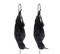 DUDNJC 2pcs Realistic Hanging Dead Crows, Black Feathered Crow 12.5 in Length Ravens for Halloween Bar Ornament Scary PropOutdoor Garden Yard Decor Birds