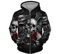 DUDSOG Men's Angel Skull 3D Printed Hoodies Fashion Hooded Sweatshirt Full Zip Hoodie Casual Jacket