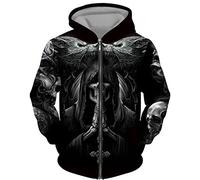DUDSOG Men's Angel Skull 3D Printed Hoodies Fashion Hooded Sweatshirt Full Zip Hoodie Casual Jacket