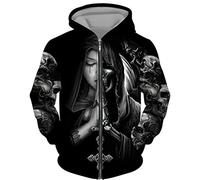 DUDSOG Men's Angel Skull 3D Printed Hoodies Fashion Hooded Sweatshirt Full Zip Hoodie Casual Jacket