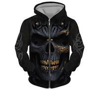 DUDSOG Men's Angel Skull 3D Printed Hoodies Fashion Hooded Sweatshirt Full Zip Hoodie Casual Jacket