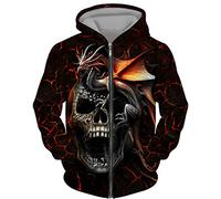 DUDSOG Men's Angel Skull 3D Printed Hoodies Fashion Hooded Sweatshirt Full Zip Hoodie Casual Jacket