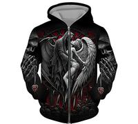 DUDSOG Men's Angel Skull 3D Printed Hoodies Fashion Hooded Sweatshirt Full Zip Hoodie Casual Jacket