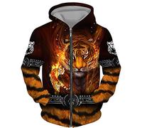 DUDSOG Men's Viking Tiger 3D Printed Hoodies Hip Hop Casual Full Zip Hooded Sweatshirt Jacket Tops
