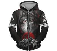 DUDSOG Men's Zip Hoodie Starry Sky Wolf 3D Printed Sweater Casual Pullover Hooded Sweatshirt