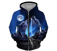 DUDSOG Men's Zip Hoodie Starry Sky Wolf 3D Printed Sweater Casual Pullover Hooded Sweatshirt