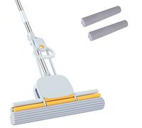 DUDTO PVA Sponge Mops 60" Long Handle 15" Head with 2 Pads Sponge Mops for Floor Cleaning Squeeze with Wringer