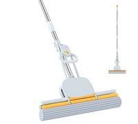 DUDTO PVA Sponge Mops for Floor Cleaning Squeeze with 60 Long Handle, Self Wringing Mop with 15 Head for Kitchen Bathroom Tiles, Sponge Mops for Floor Cleaning with Wringer