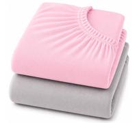 Dudu N Girlie 2 Pack Cot Bed Fitted Sheets 140x70cm Pink & Grey,100% Cotton Jersey Soft Toddler Bedding