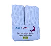 DUDU N GIRLIE Baby Blanket - Twin Pack - 100% Pure Natural Cotton - Extra Soft Cellular Baby Blankets - Pram/Travel/Moses Basket 70x90cm- White.