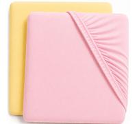 Dudu N Girlie Baby Cot Sheets 60 x 120 cm - Breathable Jersey Cotton Fitted Bedding, 2 Pack, Pink &Yellow