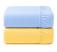 Dudu N Girlie Cot Bed Fitted Sheets, Toddler Bedding, Blue & Yellow | 140x70cm Fit, Cotton Jersey Fabric, Soft Touch, Nursery Essential