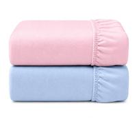 Dudu N Girlie Cot Bed Mattress Fitted Sheets 140x70cm 2 Pack Pink & Blue, Breathable Cotton Jersey Baby Bedding