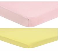 Dudu N Girlie - Cot Bed Sheets 120x60 fitted | Baby Cot Sheets | Soft Jersey Cotton Cot Sheets 120x60 Fitted Cotton Fully Elasticated Skirt Breathable Easy Care (Pack of 2, Pink & Yellow)