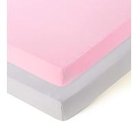 Dudu N Girlie - Cot Bed Sheets 120x60 fitted | Baby Cot Sheets | Soft Jersey Cotton Cot Sheets 120x60 Fitted Cotton Fully Elasticated Skirt Breathable Easy Care (Pack of 2, Pink & Grey)