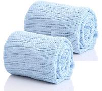 DUDU N GIRLIE Cotton Cellular Baby Blanket Twin Pack- Cellular Blanket For Newborn Baby - Lightweight and Snuggly - For Baby Cot/Pram/Moses Basket/Travel (90 x 60cm, Blue)