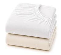Dudu N Girlie Cotton Jersey Cot Bed Fitted Sheets, 70x140 cm, 2-Piece, White & Cream