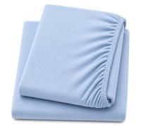 Dudu N Girlie Cotton Jersey Cot Bed Fitted Sheets, Blue, 140x70cm, 2 Pack | Fully Elasticated, Fits up to 15cm Deep, Breathable Fabric, Toddler Use