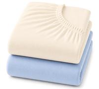 Dudu N Girlie Cotton Jersey Cot Bed Fitted Sheets, Blue & Cream, 2 Pack | 140x70cm Fit, Fully Elasticated, Fits up to 15cm Deep, Breathable Fabric