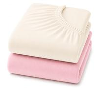 Dudu N Girlie Cotton Jersey Cot Bed Fitted Sheets, Pink & Cream, 2 Pack