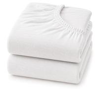 Dudu N Girlie Cotton Jersey Cot Bed Fitted Sheets, White, 140x70cm, 2 Pack | Fits Mattresses up to 15cm Deep, Fully Elasticated, Breathable Fabric