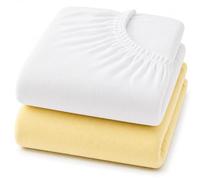 Dudu N Girlie Cotton Jersey Cot Bed Fitted Sheets, White & Yellow, 2 Pack