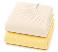 Dudu N Girlie Cotton Jersey Cot Bed Fitted Sheets, Yellow & Cream, 2 Pack