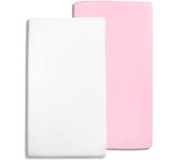 Dudu N Girlie Cotton Jersey Cot Fitted Sheets, 60 cm x 120 cm, 2-Piece, White/Pink