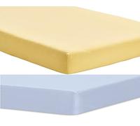 Dudu N Girlie Crib Sheets 40x90cm Fully Fitted - 90 x 40 Crib Sheets 2 Pack Cotton - Hpoallergenic Baby Pram Sheets Bedding Elasticated Breathable Easy Care (Pack of 2, Blue & Yellow)