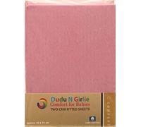 Dudu N Girlie Crib Sheets 40x90cm Fully Fitted - 90 x 40 Crib Sheets 2 Pack Cotton - Hpoallergenic Baby Pram Sheets Bedding Elasticated Breathable Easy Care (Pack of 2, Pink)