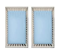 Dudu N Girlie Crib Sheets 40x90cm Fully Fitted - 90 x 40 Crib Sheets 2 Pack Cotton - Hpoallergenic Baby Pram Sheets Bedding Elasticated Breathable Easy Care (Pack of 2, Blue)