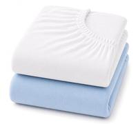 Dudu N Girlie Deep Fitted Cot Bed Sheets, White & Blue, 140x70cm, 2 Pack | Fully Elasticated, Fits up to 15cm Deep, Breathable Fabric, Toddler Use