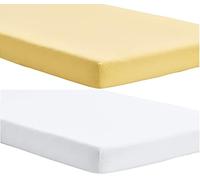 Dudu N Girlie Fitted Cot Bed Sheets | 140 x 70 Cot Bed Fitted Sheets | Soft Jersey Cotton Bedsheets Hypoallergenic Fully Elasticated Skirt Breathable Easy Care (Pack of 2, White & Yellow)