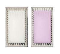 Dudu N Girlie Fitted Sheet Next to Me Crib 51 x 85 - Nexttome Crib Sheets 2 Pack Hypoallergenic Baby Cot Sheets Bedding Elasticated Breathable Easy Care (Pack of 2, Cream & Pink)