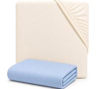 Dudu N Girlie Jersey Cotton Fitted Cot Sheets, 60x120cm, Cream & Blue | Fully Elasticated, Fits up to 15cm Deep, Breathable Fabric, Easy Care