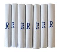 Dudu N Girlie Men’s White Satin Bordered Handkerchief, Personalised Blue Embroidered Initial R - 100% Pure Cotton Pocket Square Gift