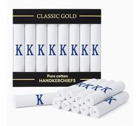 DUDU N GIRLIE Mens/Gentlemens White Satin Bordered Handkerchiefs with & Blue Embroidered Initials, K, One Size