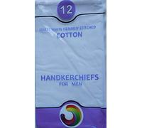 Dudu N Girlie Hemmed Stitch Men Cotton Handkerchief, 40 cm x 40 cm, 12-Piece, White