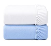 Dudu N Girlie Mini Cot Fitted Sheets 100x50cm - White & Blue, 2 Pack, Soft Jersey Cotton Bedding for Compact Baby Beds