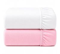 Dudu N Girlie Moses Basket Sheets 74x28cm -White & Pink, 2 Pack, Soft Jersey Cotton Fitted Bedding for Bassinets & Carrycots