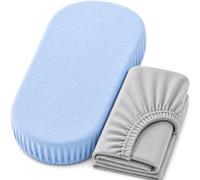 Dudu N Girlie Moses Basket Sheets 74x30cm - Blue & Grey, 2 Pack, 100% Jersey Cotton Fitted Bedding for Carrycots & Prams