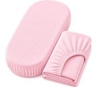 Dudu N Girlie Moses Basket Sheets 74x30cm - Pink, 2 Pack, 100% Jersey Cotton Fitted Bedding for Carrycots & Prams