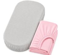 Dudu N Girlie Moses Basket Sheets 74x30cm - Pink & Grey, 2 Pack, 100% Jersey Cotton Fitted Bedding for Carrycots & Prams