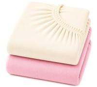 Dudu N Girlie Moses Basket Sheets 75x35cm - Cream & Pink, 2 Pack, Soft Jersey Cotton Fitted Bedding for Bassinets & Carrycots