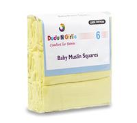 DUDU N GIRLIE Muslin Cloths for Baby 70x70cm - Soft, Absorbent & Breathable 100% Pure Cotton Burp Cloths - Ideal to Clean, Wipe & Cover Newborn Blanket Unisex Muslin Squares (Pack of 6, Yellow)
